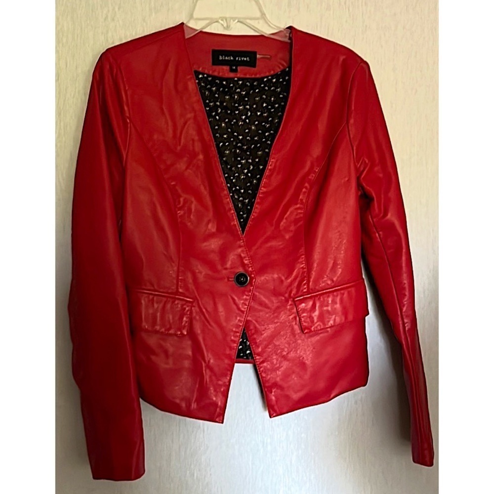 NWOT BLACK RIVET Red Vegan Leather Blazer Jacket Size M